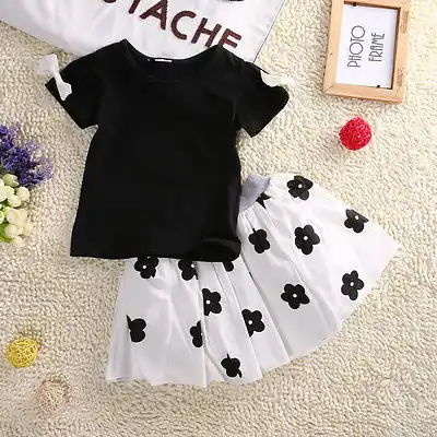 2PCS Toddler Kids Baby Girls Outfits Clothes T-shirt Tops Tutu Dress Skirt Set