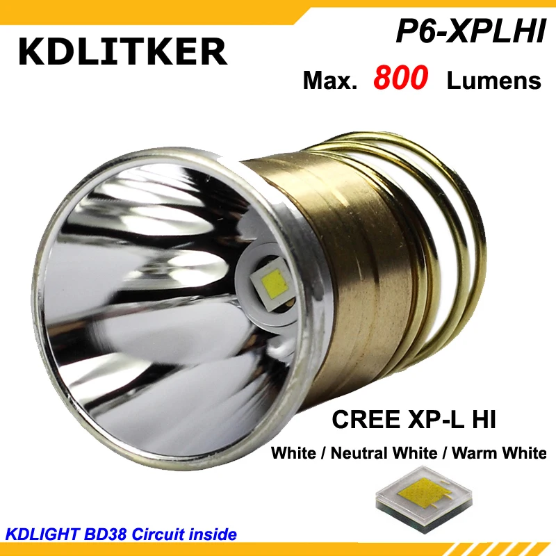 

KDLITKER P6-XPLHI Cree XP-L HI White 6500K/ Neutral White 4500K/ Warm White 3000K 800 Lumens 3V-9V LED P60 Drop-in (Dia 26.5mm)