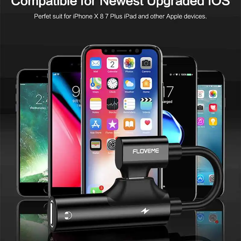 2 в 1 USB C аудио кабель системы освещения док-станция Iphone Jack AUX Наушники звонки, музыка зарядный адаптер для IPhone X Xs 7 8 USB адаптер