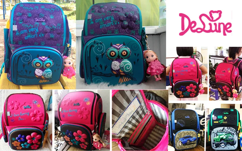 3D Delune сумки для начальной школы для девочек с рисунком Совы детские ортопедические рюкзаки с рисунком для книг 6-108 Mochila Infantil класс 1-3