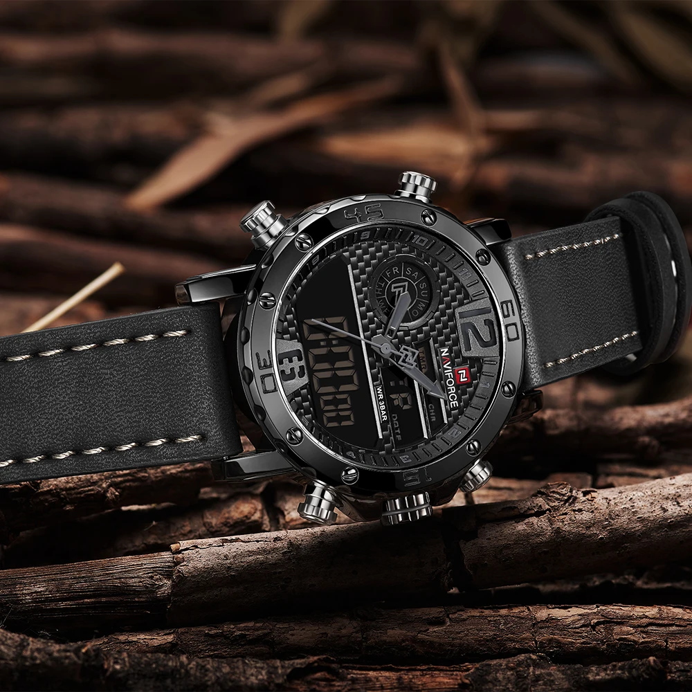  Luxury Brand Men's Watch NAVIFORCE Analog Digital Leather Sports Watches Army Military Watch Men Qu