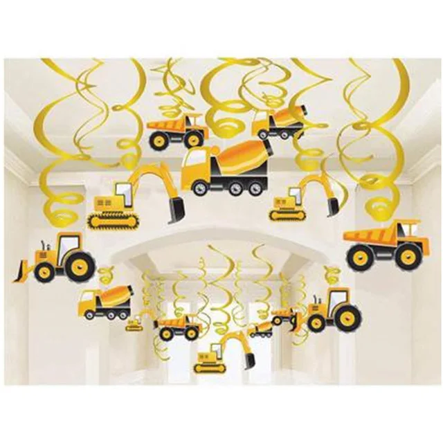 Construction Vehicle Theme Ceiling Hanging Swirl Dangling Streamers Garland for Children's Birthday Party Drop Decorations|Флажки