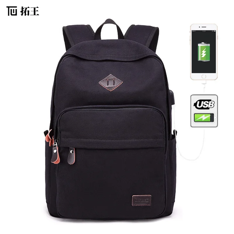 

Leisure new men canvas backpack retro 15.6 inch computer USB charging students fashion bag