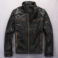 2014 New Stand Collar Short Paragraph Men’s Leather Jackets Edging Do The Old Motorcycle Leather Jacket