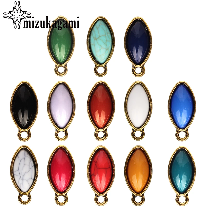 

10pcs/lot Alloy Gold Metal Colorful Turquoise Resins Olive Shape Earring Base Earring Connector For DIY Earrings Accessories