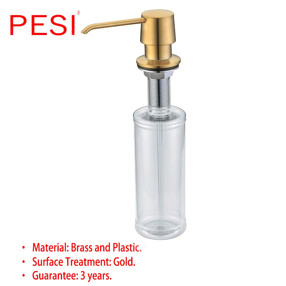 Kitchen Sink Countertop Soap Dispenser Deck Mount Brass and ABS Built in Hand Soap Dispenser Pump Large Capacity 13 OZ Bottle.