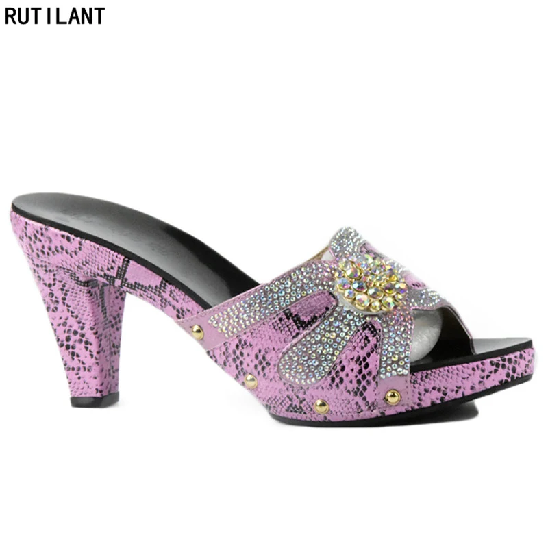 

New Arrival Rhinestones Ladies Pumps African Sandal Shoes for Parties Summer Shoes Nigerian Women Wedding Shoes Party Shoes Bag