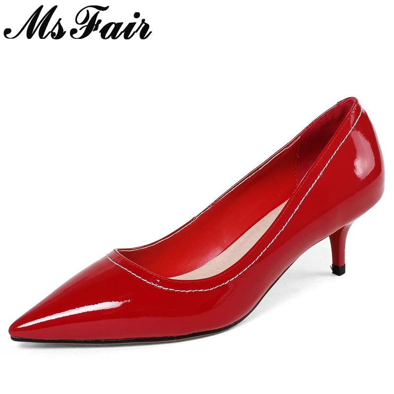 

MsFair Pointed Toe Thin Heels Women Pumps Genuine Leather High Heel Shoes 2018 Spring Shallow Ladies Single Shoes Women's Pumps