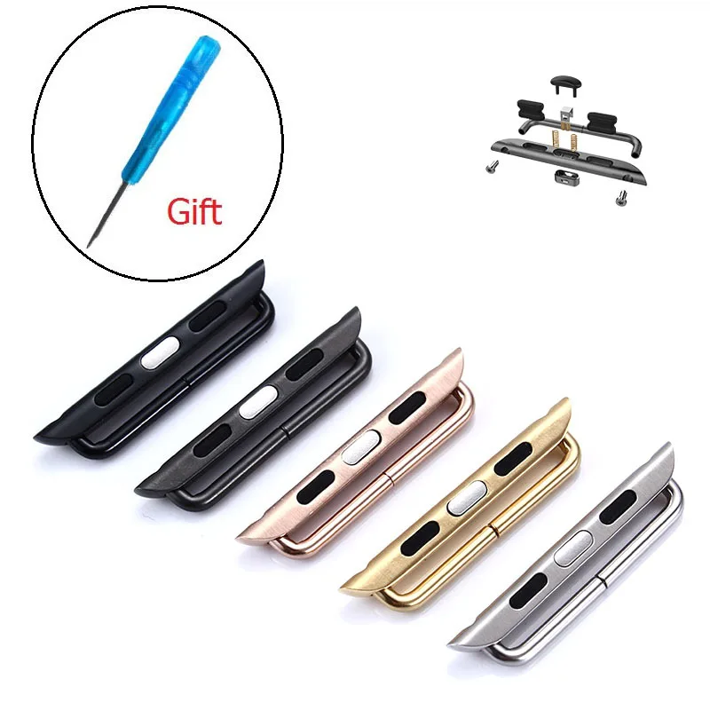 

1 Pair 38mm 42mm Black/Gold/Silver/Rose Gold Seamless Stainless Steel Connector Clasp Watch Strap Buckle for Apple Watch Adapter