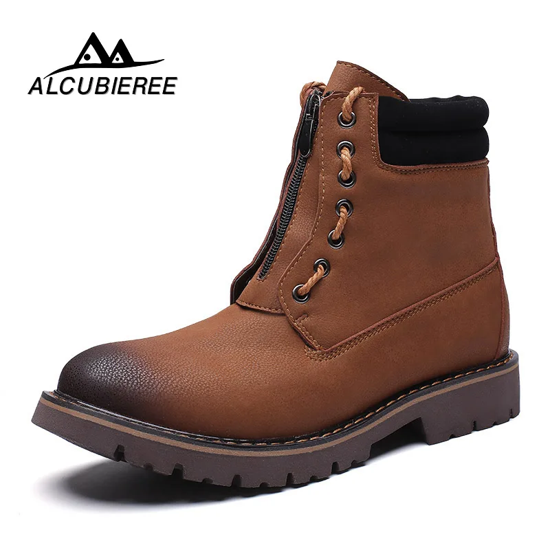 

2018 Winter Men Ankle Boots Genuine Leather Snow Boots Low Heel Front Zip Natural Wool Male Warm Boots