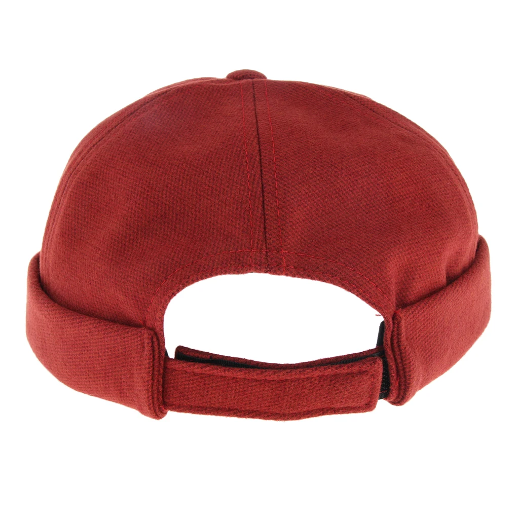 2 Pieces Mens Retro Docker Hat Wool Felt Brimless Beanie Cap Adjustable Navy Blue Red