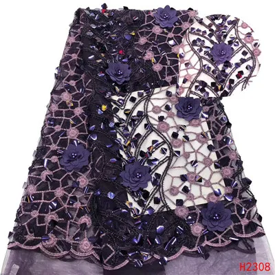 HFX африканская кружевная ткань высокого качества 3D цветок блестки французский нигерийский бисер кружевная ткань вышивка свадебное платье H2308 - Цвет: as picture