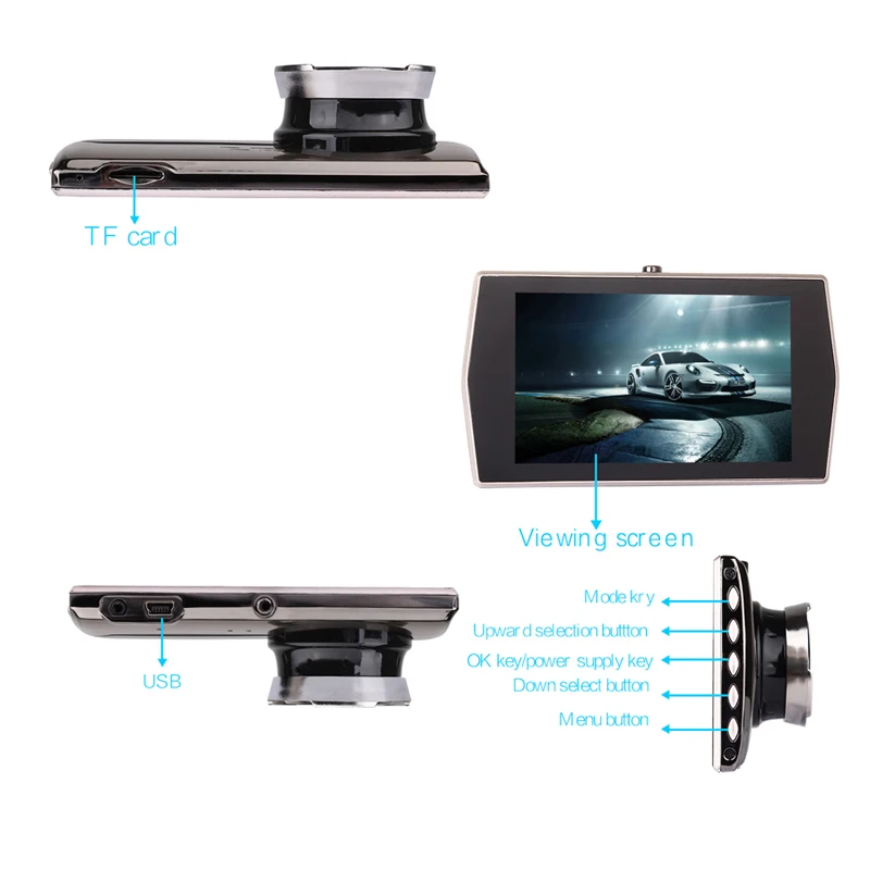 Dual Lens Car DVR Vehicle Camera Full HD 1080P 4 IPS Front+Rear Dash Cam  (11)