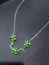 Natural green Tsavorite Necklace natural green garnet Pendant Necklace S925 Sterling silver trendy Flowers women party Jewelry
