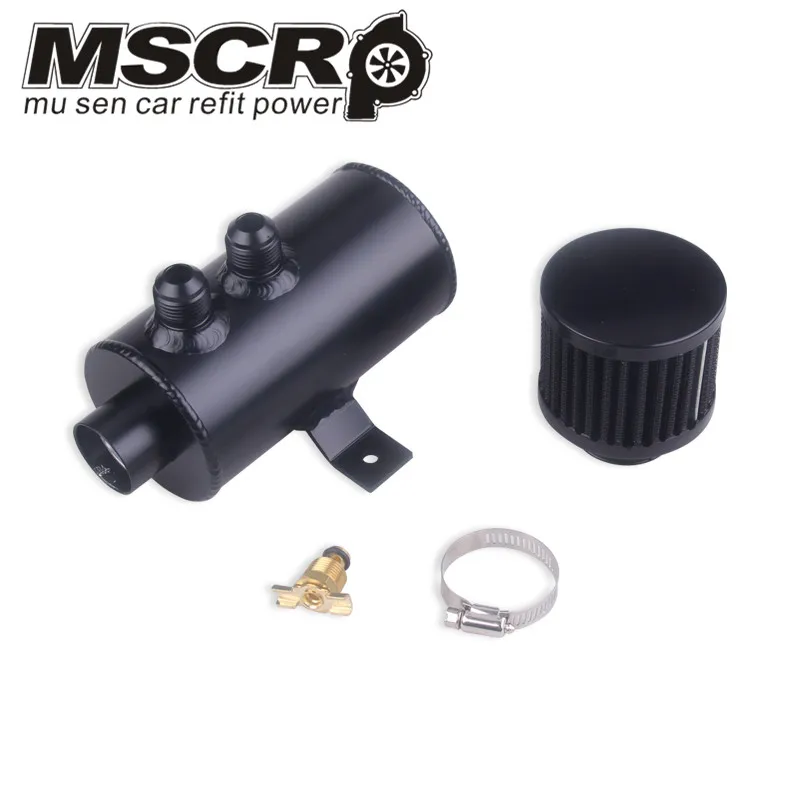 

Universal Aluminum Black 10AN Engine Brushed Baffled Oil Catch Can Kit Tank 750ML W/Breather Filter Kit Cylinder 2 Front Port
