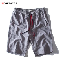 Новое поступление, Брендовые мужские льняные шорты, летние модные однотонные дышащие шорты до колена из хлопка, прямые дышащие мужские шорты
