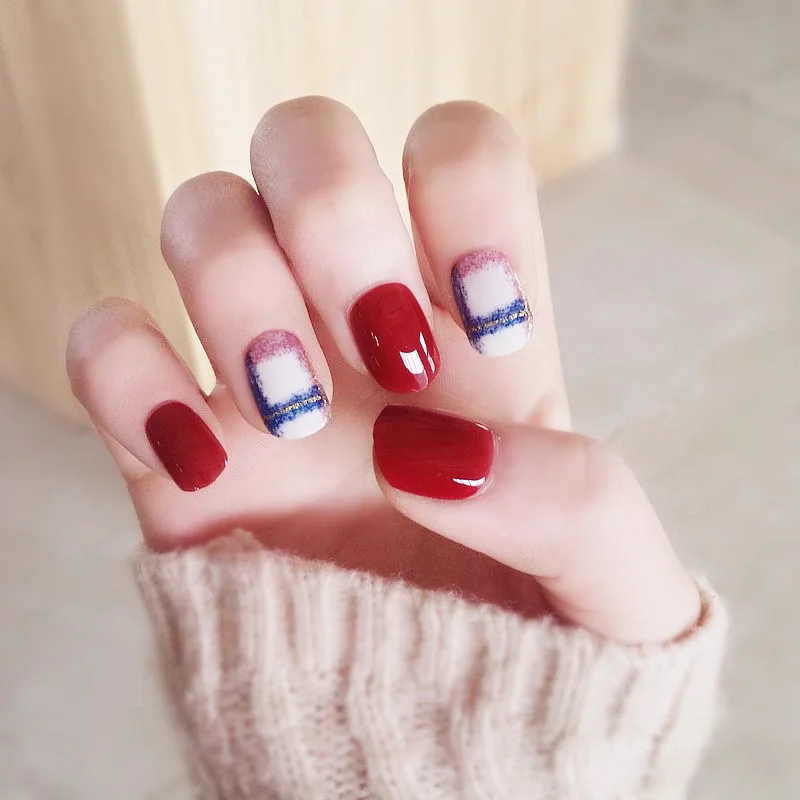 

Fake nails Red and blue tie dye Brief paragraph of nail nail Contracted nail finished patch