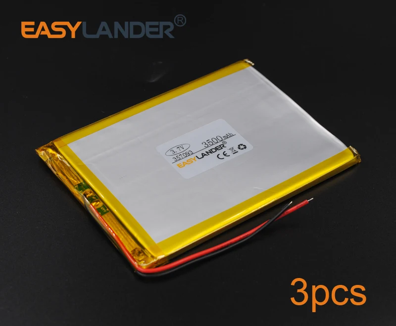 

3pcs/Lot 3.7V 3500mAh 357093 Lipo Polymer Li-ion Rechargeable Battery For Tablet pc portable DVD PAD Consumer electronics Device