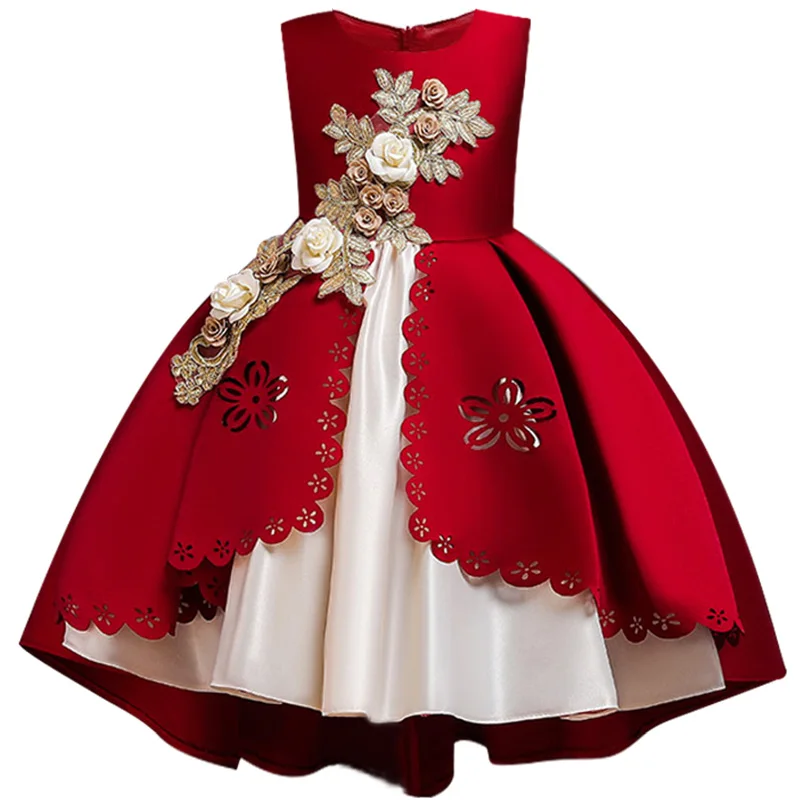 Вечерние платья принцессы для детей; объемное свадебное платье без рукавов с цветочным рисунком для девочек; платье на день рождения для девочек 3-10 лет - Цвет: as picture