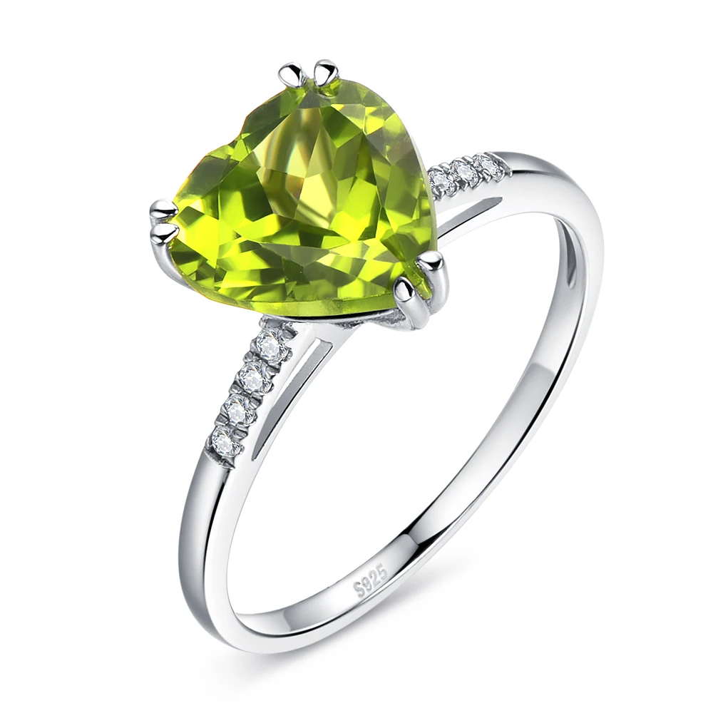 

Starry Sky 2.6ct Natural Peridot Birthstone 925 Sterling Silver Love Heart Ring