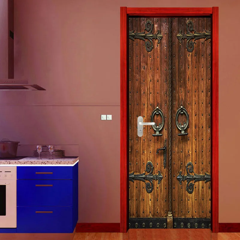 Старинный эффект Ретро деревянная дверь наклейка водостойкая дверь наклейка s имитация 3D наклейка оптовая продажа Прямая доставка хорошее