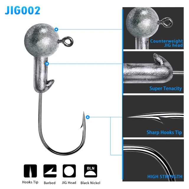 100pcs/lot Jig Big Hooks For Fishing Lures 1G-2G-3G-5G-6G-7G-9G