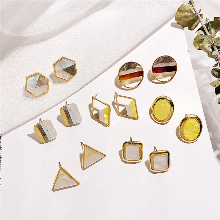 Металлический Золотой, цветной сшивной серьги-гвоздики мраморный узор Круглый Круг Овальный треугольник квадратная серьга геометрической формы