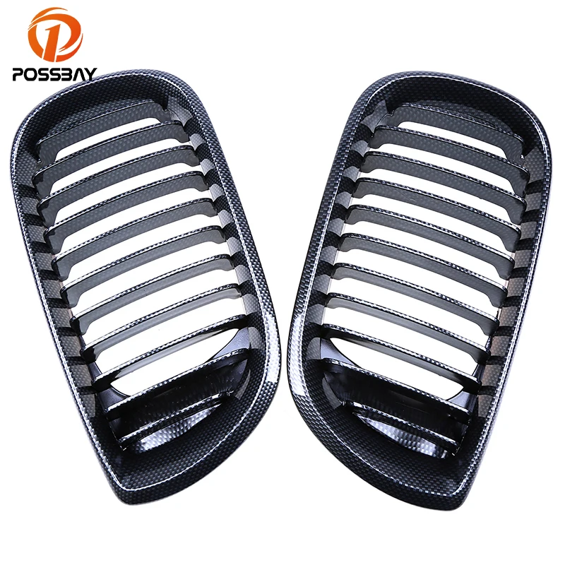 

POSSBAY 2 Pcs Imitation Carbon Fiber Front Racing Grilles Fit for BMW 3-Series E46 Sedan 2001 2002 2003 2004 2005 Facelift