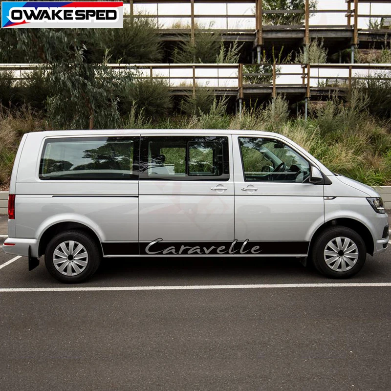 Наклейка для автомобиля s для Volkswagen Caravelle T5 T6, боковая юбка в полоску, гоночная Спортивная наклейка, автомобильные наклейки на тело, индивидуальные наклейки