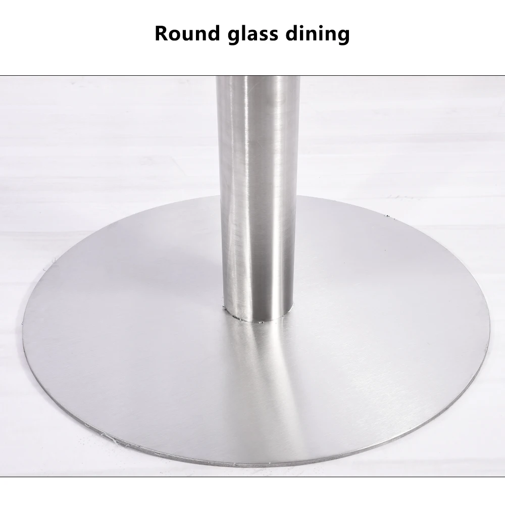 Round Dining Table Modern 10mm Clear Tempered Glass Vitreous Stainless Steel Base Living Room Furniture dropshipping