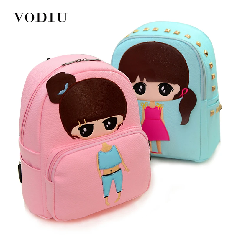

High Quality PU Leather Children Girls Mini Bag Cute Printing Anime Rivet Zipper 2017 Waterproof Dora Small Backpacks Mochila