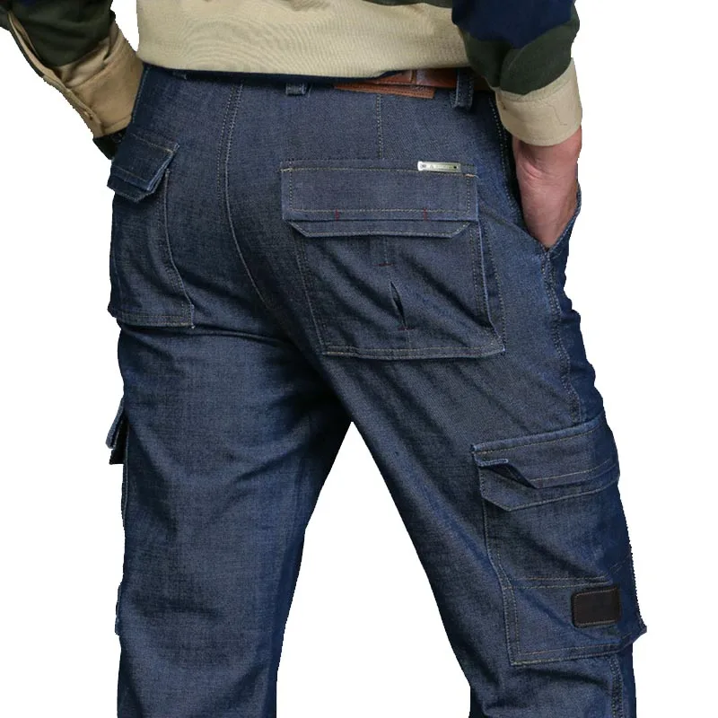 New Brand Military Jeans Denim Pants Men Cotton Cargo Loose Baggy Pockets Straight Trousers Autumn Winter Bottoms | Мужская одежда