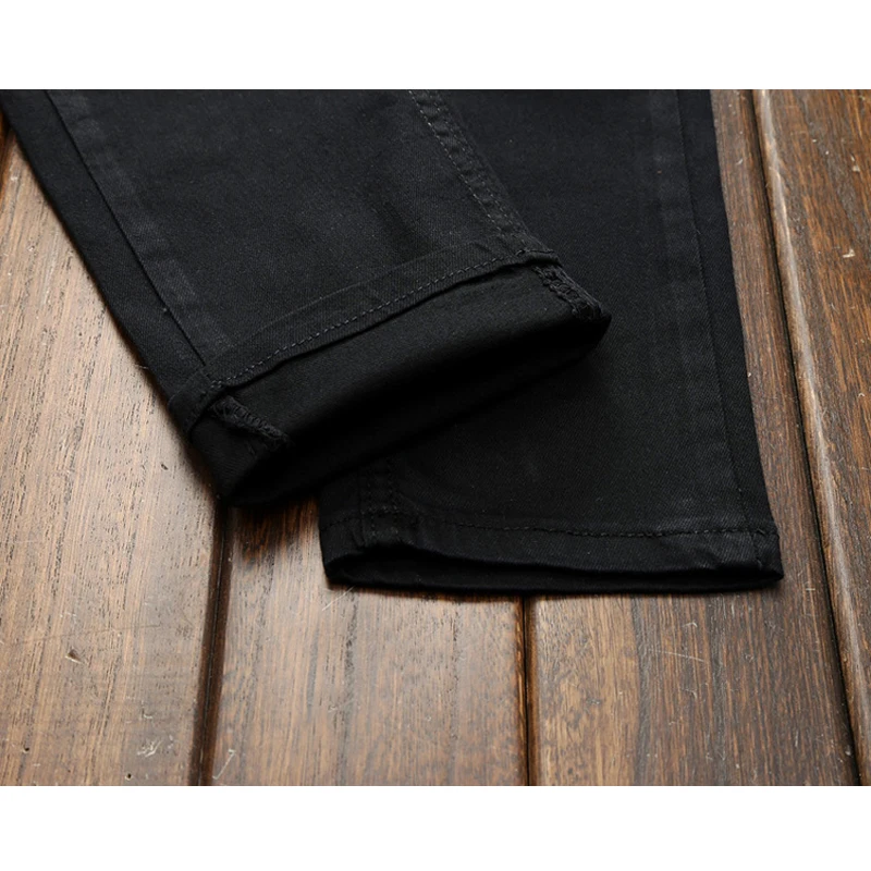 Black Zipper Straight Jeans Men 2021 Brand Fashion PU Leather Patchwork Hip Hop Jeans Slim Fit Denim Pants Men Plus Size 42