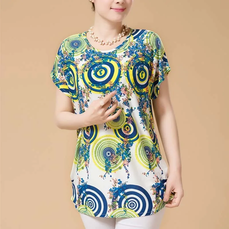 XL-5XL النساء الصيف نمط عارضة البلوزات فلور الملابس زائد حجم قصيرة الأكمام الأزهار Blusas قميص المرأة قمم روسيا 56