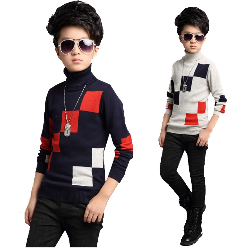 

Boys Sweaters Children's Knitted Sweater Sweaters Kids Pullover Long Sleeve Plaid Turtleneck Winter Sweaters For Big Boy