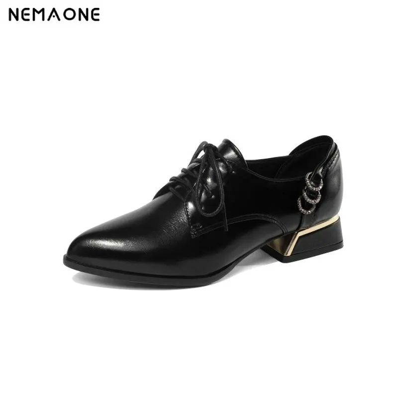

NEMAONE 2019 NEW lace up women shoes casual womens thick heel med heels poined toe pumps casual shoes woman