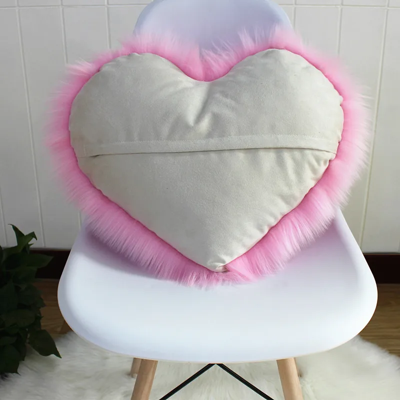 Fluffy Soft Plush Throw Pillow Covers Sofa Car Decor Shaggy Cushion Cover Heart Shaped Faux Wool Fur Decorative Pillows Case