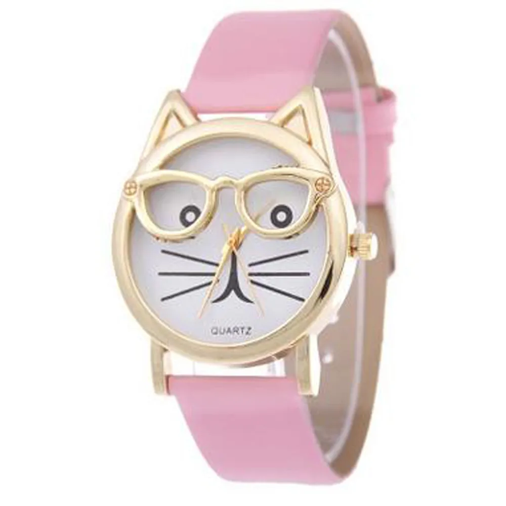 

2017 New simple Cute Glasses Cat Women Analog Quartz Dial Wrist Watch Children watch Christmas Gift dignity 7.25