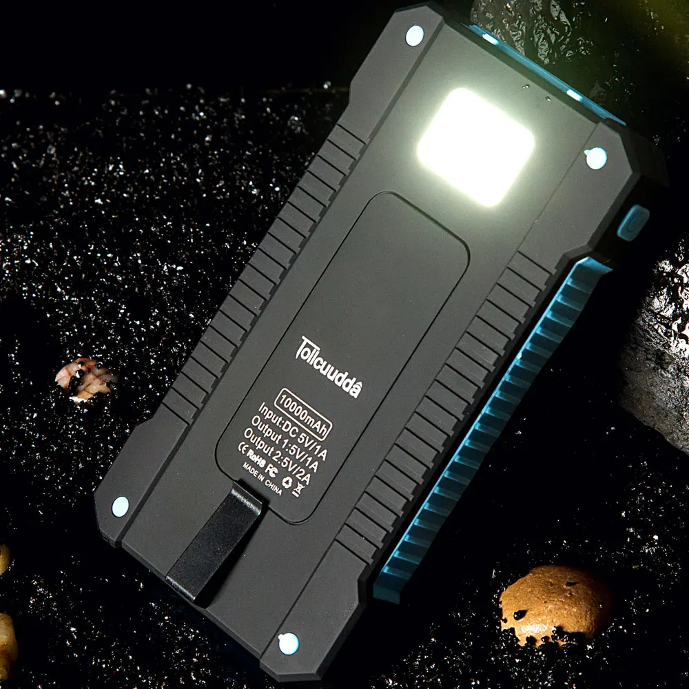 plus Led Light Portable Waterproof Solar Power Bank with Dual USB