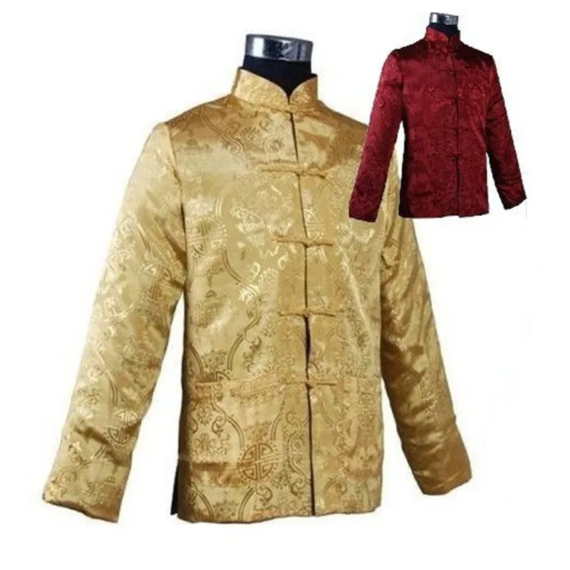 

Burgundy Gold Traditional Reversible Chinese Men's Silk Satin Jacket Two-Face Coat with Pocket Size S M L XL XXL XXXL