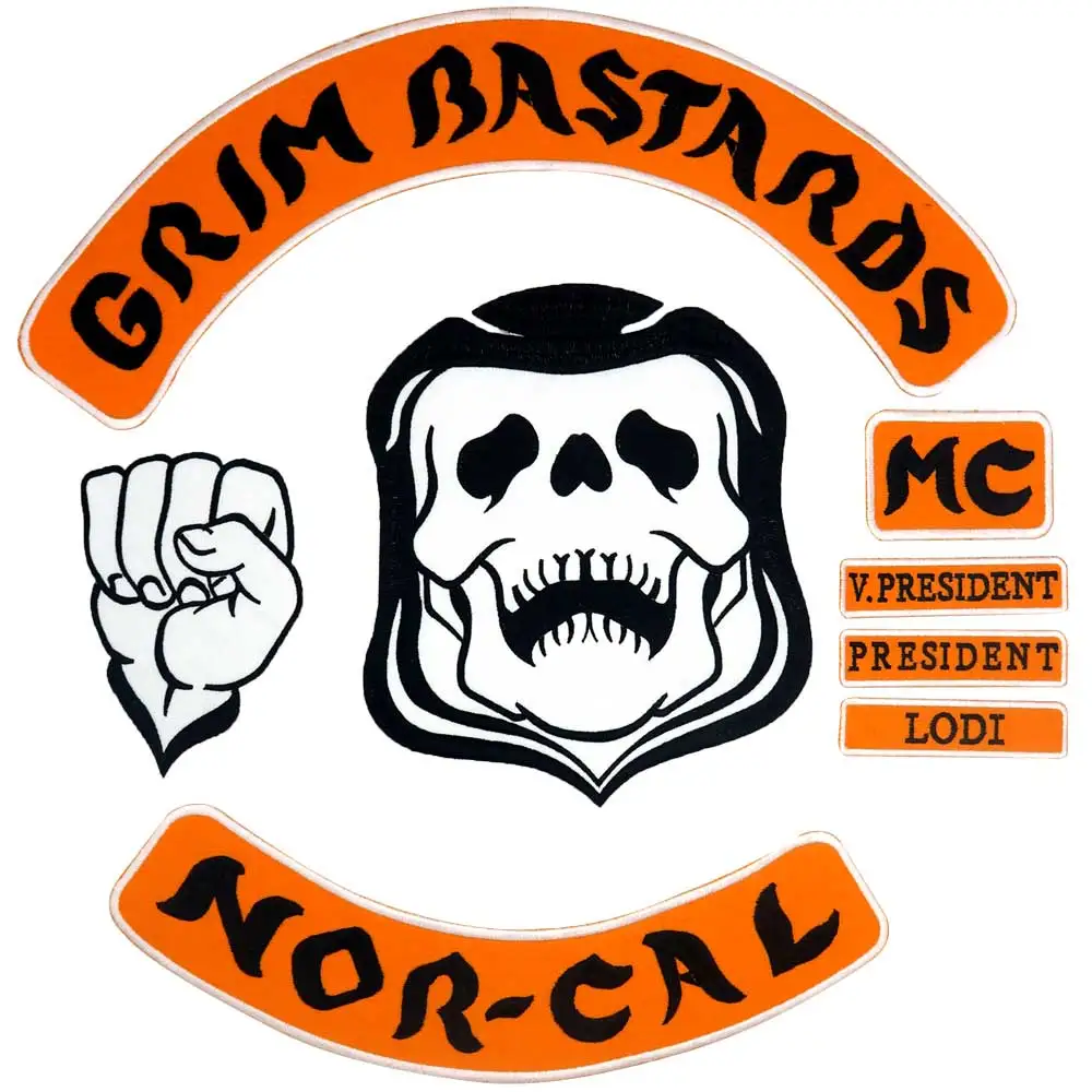 

GRIM BASTARDS fist backing Embroidered Applique Sewing Label punk biker Patches Clothes Apparel Accessories 8PCS/SET