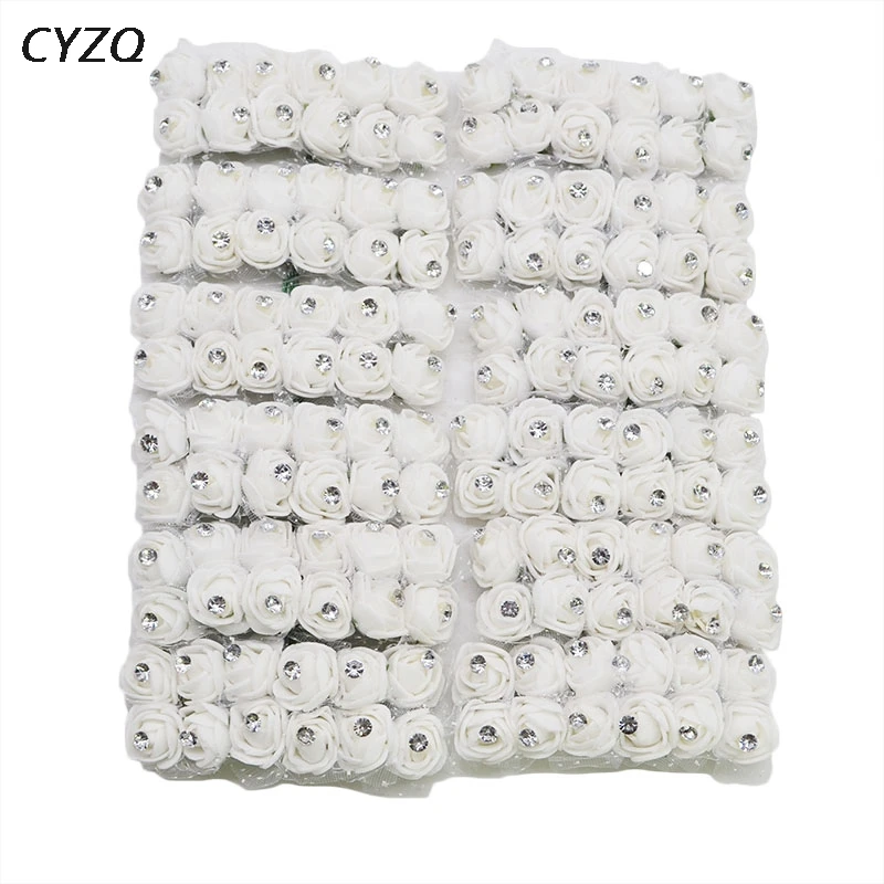 144pcs/lot Mini PE Foam Rose Artificial Flower Heads Home Wedding Decoration DIY Wreath Gift Box Decorated Teddy Bears Flower