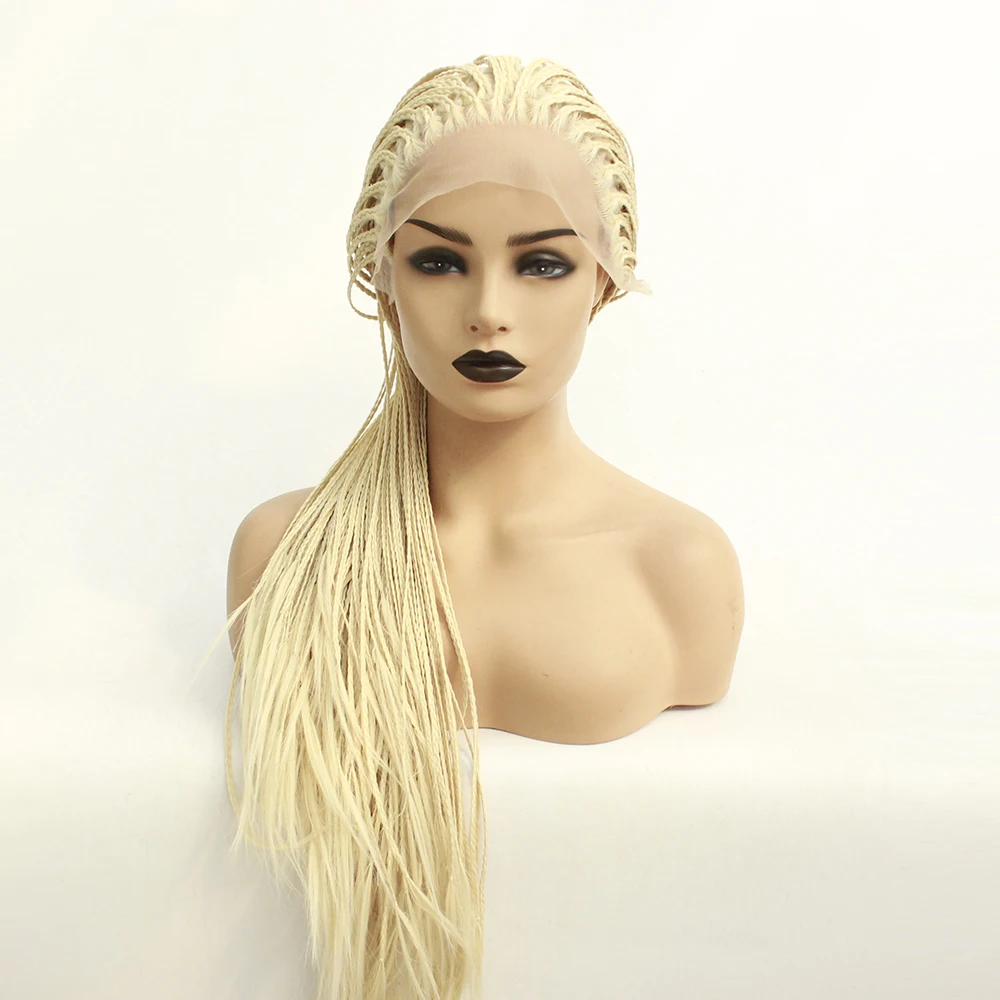 V'good блонд синтетический парик на кружеве для черных женщин афроамериканские плетеные искусственные волосы косички парики натуральные волосы