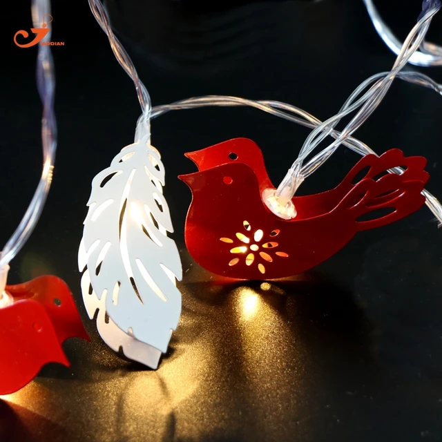 Metal Red Bird Lighting White Feather Holiday 10 Led String Lights Metal Red Bird Lighting White Feather Holiday 10 Led String Lights Fairy Christmas Light Home Garden