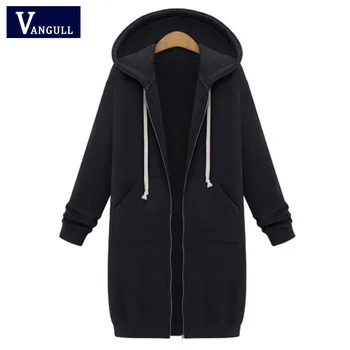 

2018 Spring Autumn Winter Pullovers Women Long Hooded Sweatshirt Coat Casual Pockets Zip Up Outerwear Hoodies Jacket Plus Size