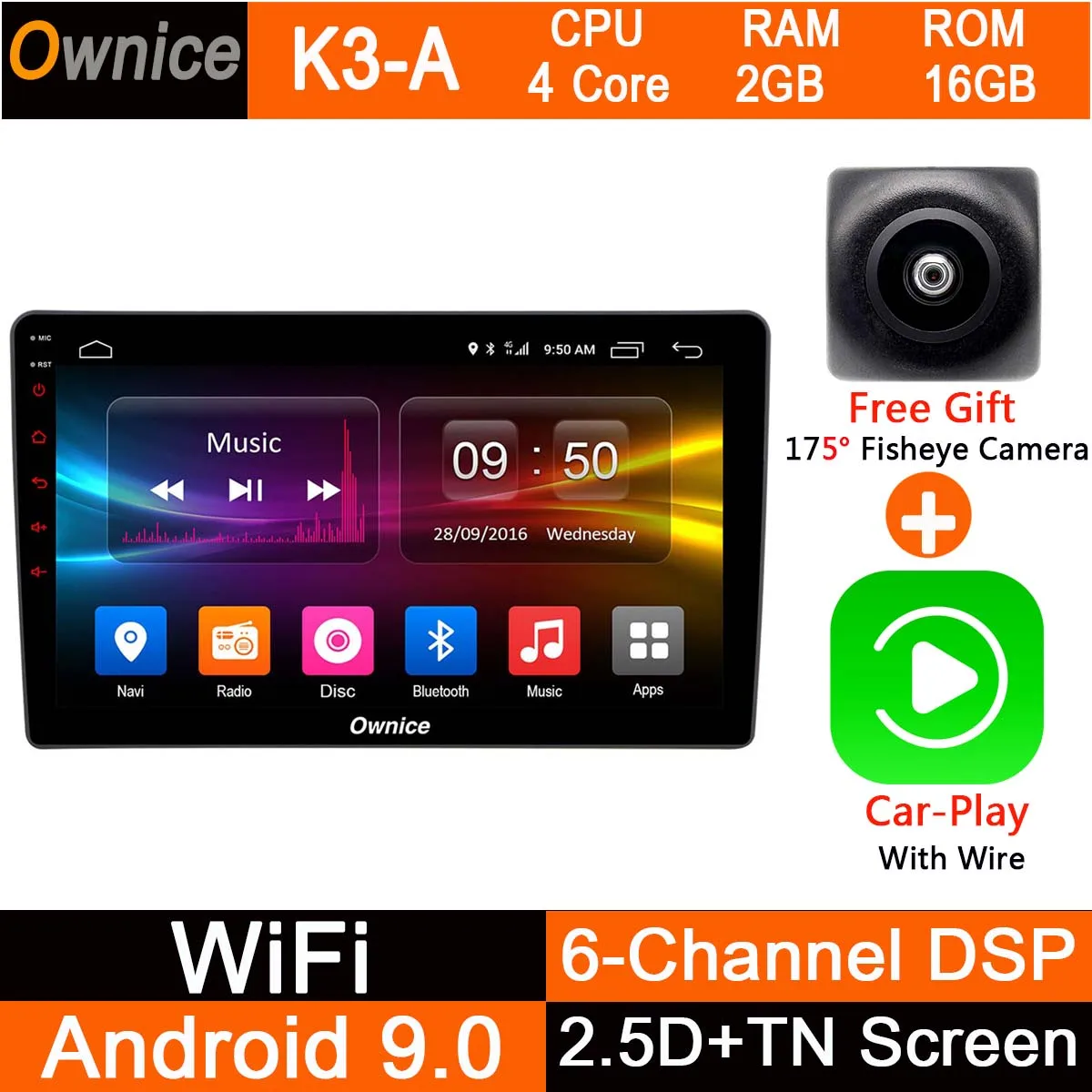 K3-A-CarPlay 1din Octa Core " ips 4 Гб оперативная память+ 32 Android 9,0 автомобильный dvd-радиоплеер для объектив ночного видения 2006 2007 2008 2009 2010 DSP CarPlay ADAS - Цвет: K3-A-CarPlay
