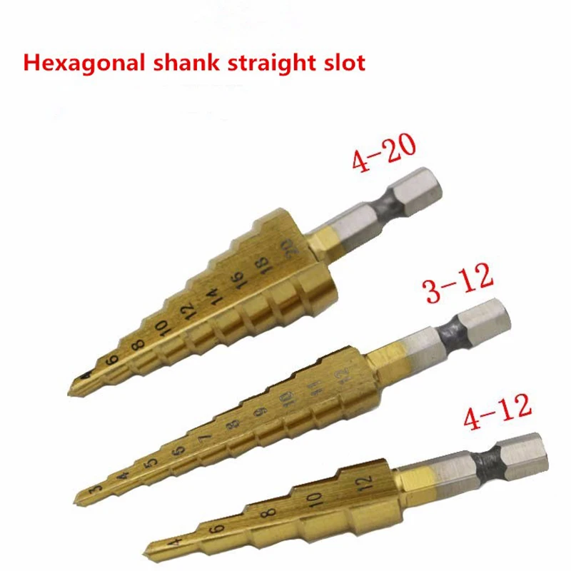 QUK Step Drill Bits Set 3-12mm 4-12mm 4-20mm 3pcsset Titanium HSS High Speed Wood Metal Drilling Power Tool Accessories9