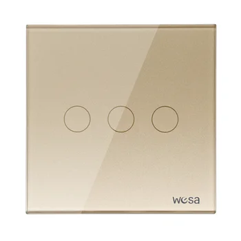 

2019 New design EU Standard Switch Wall Touch Switch Luxury Gold Crystal Glass, 3 Gang 1 Way Switch CMW-03
