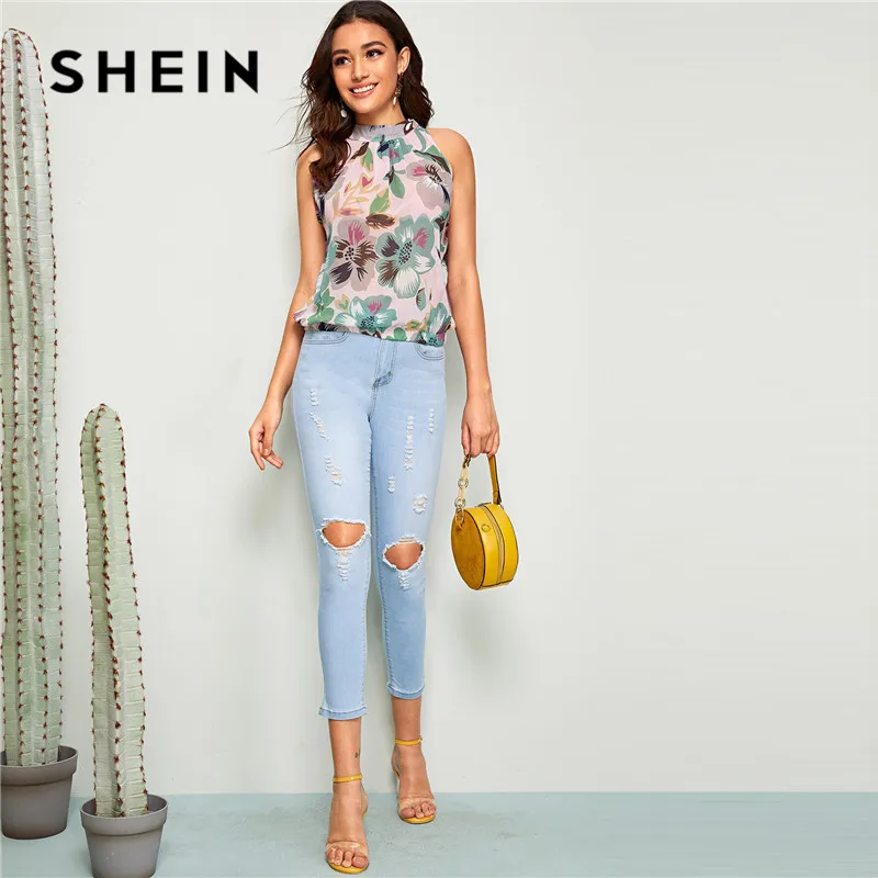 SHEIN ثقب المفتاح عودة أكمام الأزهار بلوزة ملابس حريمي 2019 عارضة موقف طوق الصيف بلوزة إمرأة قمم و البلوزات SHEIN ثقب المفتاح عودة أكمام الأزهار بلوزة ملابس حريمي 2019 عارضة موقف طوق الصيف بلوزة إمرأة قمم و البلوزات