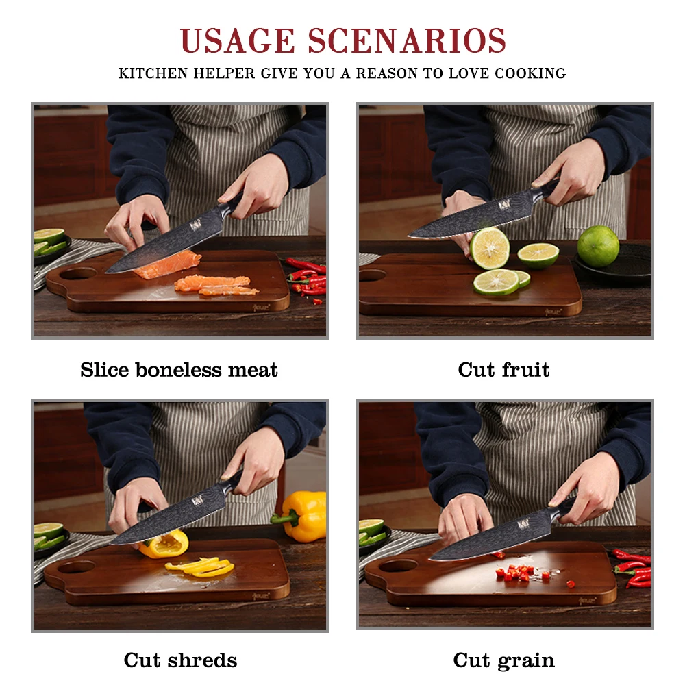 XYj Дамаск вен Кухня Ножи для чистки утилита 2 * Santoku нарезки шеф повар цвет